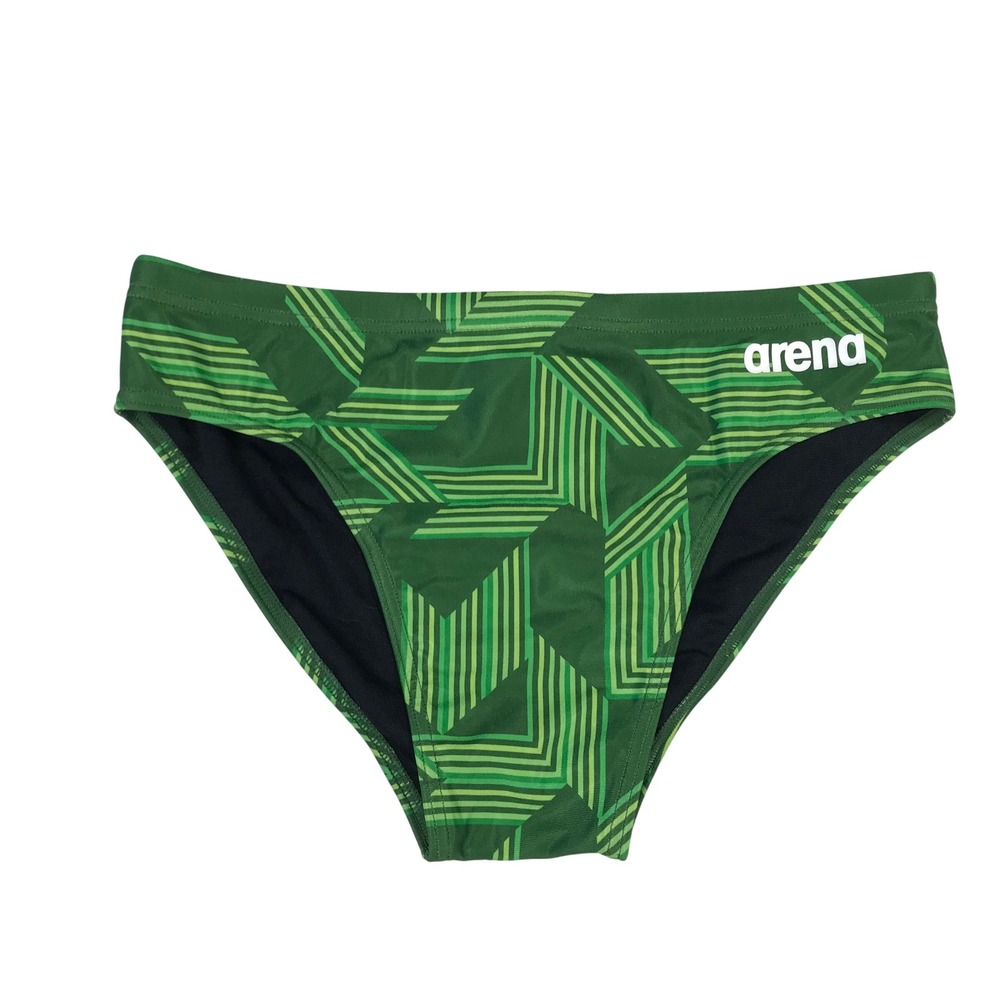 Arena Mens Swim Briefs Green Geometric Graphic Print Training Swimsuit Size 36